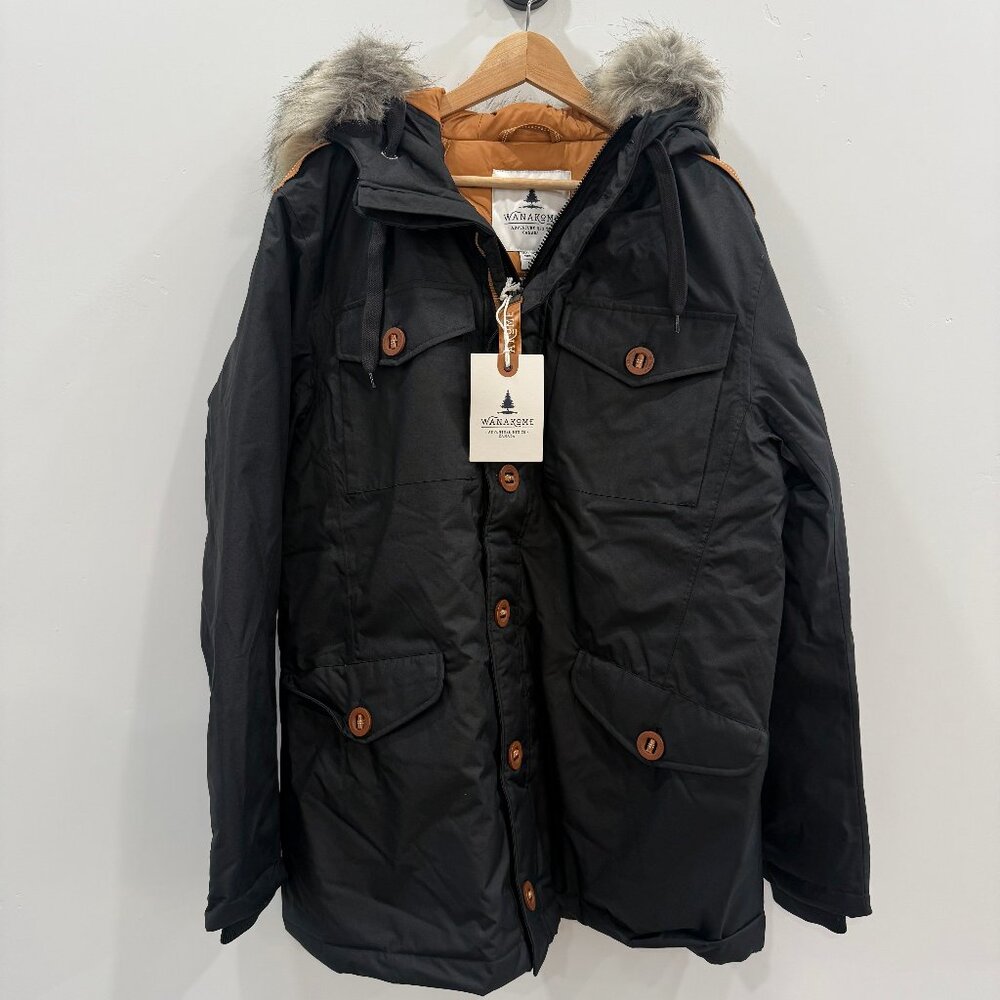 Men's Hector Black Down Parka Jacket with Removable Fur Hood from Wanakome